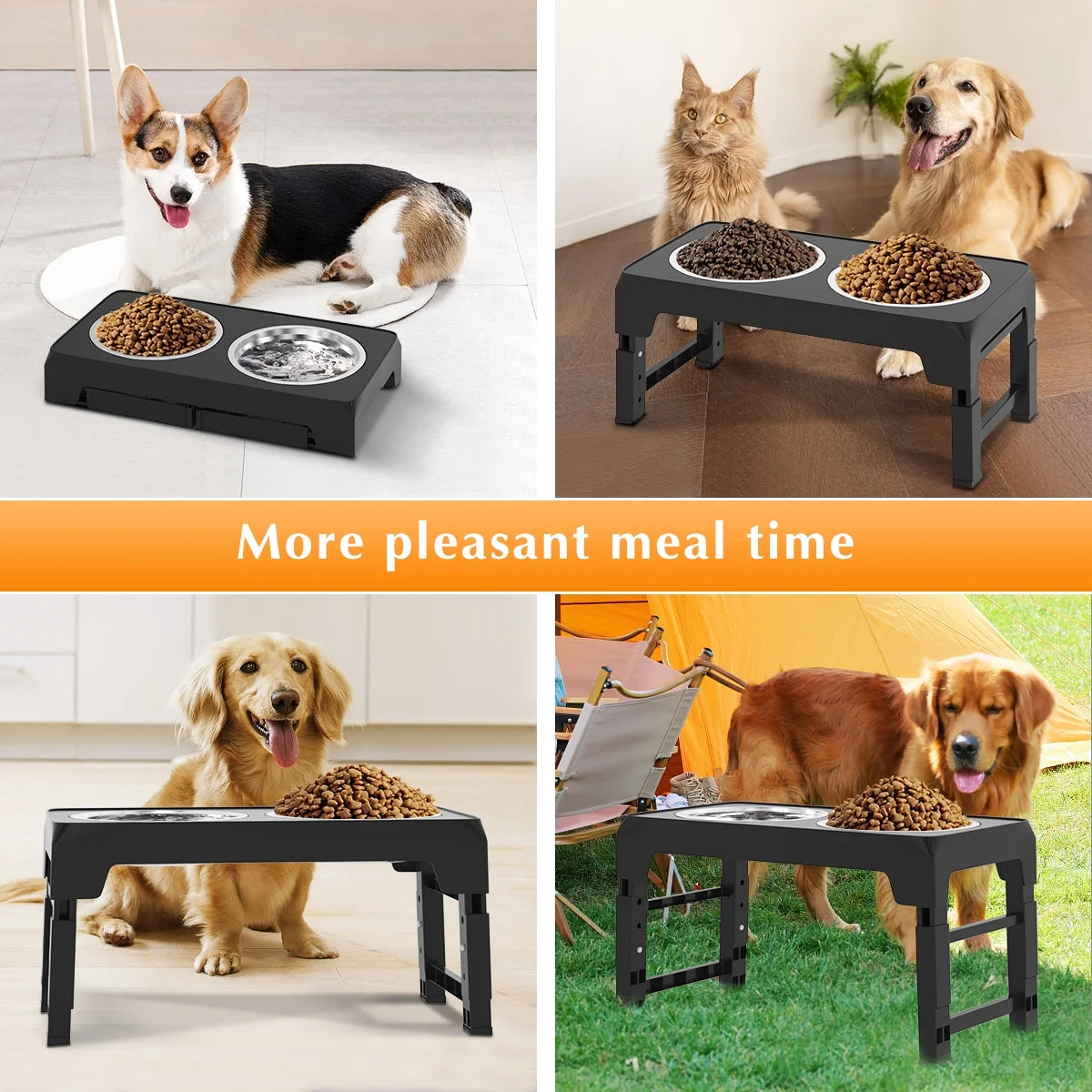 Elevated Dog Bowls, Raised Slow Feeder Dog Bowls with No Spill Dog Water Bowl Dispenser, 5 Heights Adjustable Raised Dog Bowls Stand for Small Medium Large Dogs Cats & Pets, Non-Slip Dog Feeder