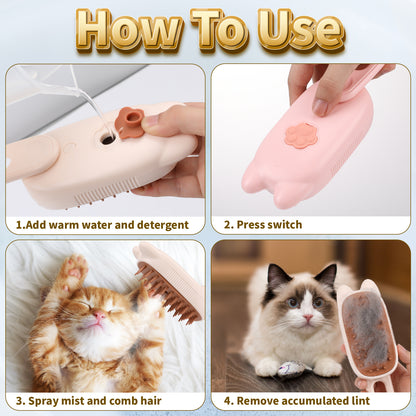 Cat Steam Brush, Cat Claw 3 in 1 Cat Brush with Steam, Cat Steam Brush for Massage, Self Cleaning Steam Cat Brush, Pet Hair Cleaning Brush Comb for Cats Dogs